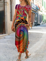 Damen Kurzarm Sommer Abstrakt Tasche Patchwork Gestrickt Kleid Rundhals Täglich Ausgehen Lässig Maxikleid A-Linien T-Shirt-Kleid