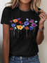 Damen Kurzarm T-Shirts T-Shirt Sommer Geblümt Rundhals Lässig Oberteile