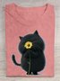 Damen Kurzarm T-Shirts T-Shirt Sommer Katze Baumwolle Rundhals Täglich Ausgehen Lässig Oberteile