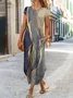 Damen Kurzarm Sommer Abstrakt Tasche Patchwork Gestrickt Kleid Rundhals Täglich Ausgehen Lässig Maxikleid A-Linien T-Shirt-Kleid