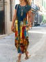 Damen Kurzarm Sommer Abstrakt Tasche Patchwork Gestrickt Kleid Rundhals Täglich Ausgehen Lässig Maxikleid A-Linien T-Shirt-Kleid