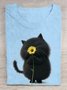 Damen Kurzarm T-Shirts T-Shirt Sommer Katze Baumwolle Rundhals Täglich Ausgehen Lässig Oberteile