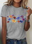 Damen Kurzarm T-Shirts T-Shirt Sommer Geblümt Rundhals Lässig Oberteile