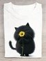 Damen Kurzarm T-Shirts T-Shirt Sommer Katze Baumwolle Rundhals Täglich Ausgehen Lässig Oberteile