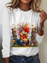 Damen Langarm T-Shirts T-Shirt Frühling/Herbst Tier Baumwollmischung Rundhals Täglich Ausgehen Lässig Oberteile
