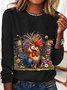 Damen Langarm T-Shirts T-Shirt Frühling/Herbst Tier Baumwollmischung Rundhals Täglich Ausgehen Lässig Oberteile