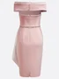 Fehaute Damen Kurzarm Sommer Unifarben Gerüscht Kleid Schulterfrei Cocktail Ausgehen Urban Midi Hauteng Pink