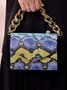 Fashion Schlangenhaut Quadrat Metallkette Handtasche
