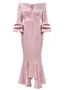 Damen Dreiviertelärmel Frühling/Herbst Unifarben Gerüscht Kleid V-Ausschnitt Urlaub Ausgehen Elegant Maxikleid H-Linie Meerjungfrau-Rock Pink