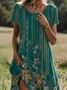 Damen Kurzarm Sommer Geblümt Kleid Rundhals Täglich Ausgehen Lässig Midi H-Linie T-Shirt-Kleid Grün