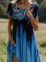 Damen Kurzarm Sommer Farbverlauf Kleid Rundhals Täglich Ausgehen Lässig Midi H-Linie T-Shirt-Kleid Blau