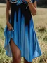 Damen Kurzarm Sommer Farbverlauf Kleid Rundhals Täglich Ausgehen Lässig Midi H-Linie T-Shirt-Kleid Blau