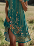 Damen Kurzarm Sommer Geblümt Kleid Rundhals Täglich Ausgehen Lässig Midi H-Linie T-Shirt-Kleid Grün
