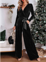 Damen Unifarben V-Ausschnitt Langarm Lässig Frühling/Herbst Samt Jumpsuit