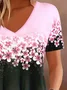 Damen Kurzarm T-Shirts T-Shirt Sommer Geblümt Print Gestrickt V-Ausschnitt Täglich Ausgehen Lässig Oberteile Pink