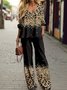 Damen Jersey Geometrisch Täglich Ausgehen Zwei Stücke Set Langarm Lässig Frühling/Herbst Bluse mit Hose Matching Set