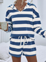 Damen Gestreift Zweiteiliges Set Täglich Langarm Lässig Frühling/Herbst Bluse mit Hose Matching Set