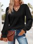 Damen Langarm T-Shirts T-Shirt Frühling/Herbst Unifarben Spitze V-Ausschnitt Täglich Ausgehen Lässig Oberteile