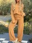 Damen Unifarben Schnalle Zweiteiliges Set Täglich Langarm Lässig Frühling/Herbst Bluse mit Hose Matching Set