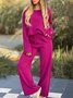 Damen Unifarben Schnalle Zweiteiliges Set Täglich Langarm Lässig Frühling/Herbst Bluse mit Hose Matching Set