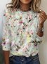 Damen Langarm T-Shirts T-Shirt Frühling/Herbst Geblümt Print Jersey Rundhals Täglich Ausgehen Retro Oberteile Hellgrün