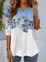 Damen Langarm T-Shirts T-Shirt Frühling/Herbst Geblümt Jersey Rundhals Täglich Ausgehen Lässig Oberteile Blau