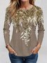Damen Langarm T-Shirts T-Shirt Frühling/Herbst Blätter Gestrickt Rundhals Täglich Ausgehen Lässig Oberteile