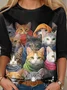 Damen Langarm T-Shirts T-Shirt Frühling/Herbst Katze Jersey Rundhals Täglich Ausgehen Lässig Oberteile