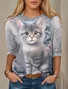 Damen Langarm T-Shirts T-Shirt Frühling/Herbst Katze Jersey Rundhals Täglich Ausgehen Lässig Oberteile