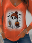 Damen Langarm T-Shirts T-Shirt Frühling/Herbst Halloween Jersey V-Ausschnitt Täglich Ausgehen Lässig Oberteile