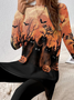 Damen Print Jersey Halloween Täglich Ausgehen Zwei Stücke Set Langarm Retro Frühling/Herbst Bluse mit Hose Matching Set