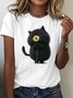 Damen Kurzarm T-Shirts T-Shirt Sommer Katze Baumwolle Rundhals Täglich Ausgehen Lässig Oberteile