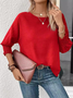 Damen Dreiviertelärmel Bluse Frühling/Herbst Unifarben Jersey Rundhals Täglich Ausgehen Lässig Oberteile