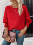 Damen Dreiviertelärmel Bluse Frühling/Herbst Unifarben Jersey Rundhals Täglich Ausgehen Lässig Oberteile