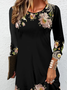 Damen Langarm Frühling/Herbst Geblümt Jersey Kleid Rundhals Täglich Ausgehen Lässig Mini H-Linie T-Shirt-Kleid