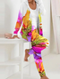Damen Geblümt Täglich Ausgehen Zwei Stücke Set Langarm Lässig Frühling/Herbst Mantel mit Hosen Matching Set