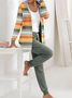 Damen Gestreift Täglich Ausgehen Zwei Stücke Set Langarm Lässig Frühling/Herbst Mantel mit Hosen Matching Set