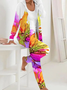 Damen Geblümt Täglich Ausgehen Zwei Stücke Set Langarm Lässig Frühling/Herbst Mantel mit Hosen Matching Set