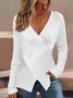 Damen Kreuz Frühling/Herbst Unifarben Lässig Langarm Kreuzhals Garn/Wollgarn Pullover