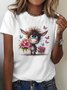 Damen Kurzarm T-Shirts T-Shirt Sommer Pferd Baumwolle Rundhals Täglich Ausgehen Lässig Oberteile