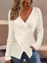 Damen Kreuz Frühling/Herbst Unifarben Lässig Langarm Kreuzhals Garn/Wollgarn Pullover