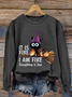 Damen Rundhals Katze Print Retro Frühling/Herbst Langarm Sweatshirt