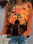 Damen Rundhals Halloween Print Retro Frühling/Herbst Langarm Sweatshirt