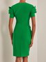 Damen Kurzarm Sommer Unifarben Gerüscht Kleid Rundhals Date Ausgehen Urban Midi H-Linie Grün