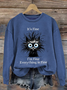 Damen Rundhals Katze Retro Frühling/Herbst Langarm Sweatshirt