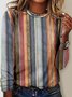Damen abstrakte Streifen Langarm T-Shirts T-Shirt Rundhals Lässig Frühling/Herbst Oberteile