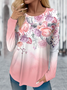 Damen Langarm T-Shirts T-Shirt Frühling/Herbst Geblümt Jersey Rundhals Täglich Ausgehen Lässig Oberteile