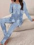 Damen Geometrisch Täglich Ausgehen Zwei Stücke Set Langarm Lässig Frühling/Herbst Bluse mit Hose Matching Set
