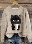 Damen Winter Katze Lässig Langarm Rundhals Strickpullover