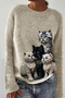 Damen Winter Lila Geblümt Lässig Langarm Rundhals Strickpullover